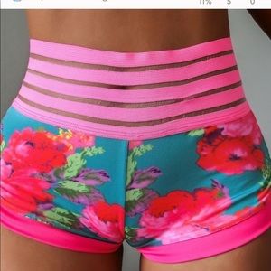 NEW Floral Scrunch Bum BootyLift Shorts Pink Green